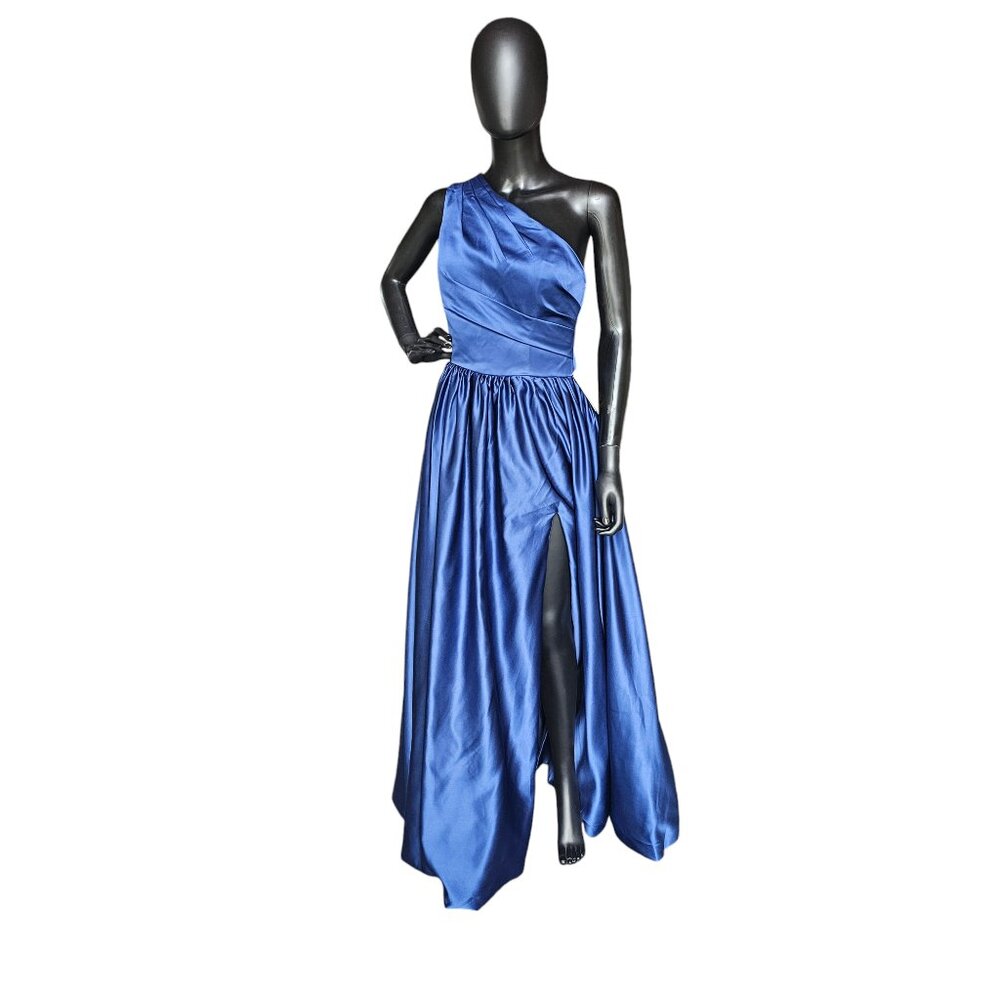 Navy One Shoulder A-Line Corset Formal Gown